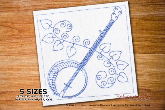 Charming Banjo String Instrument Embroidery